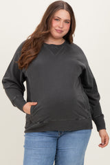 Charcoal Vintage Wash French Terry Maternity Plus Pullover