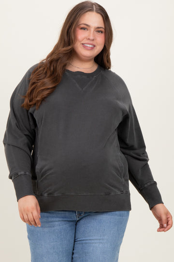 Charcoal Vintage Wash French Terry Maternity Plus Pullover