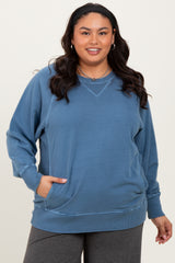 Blue Vintage Wash French Terry Maternity Plus Pullover