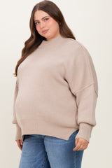Cream Mock Neck Exposed Seam Maternity Sweater