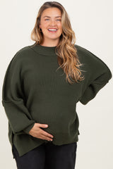 Olive Mock Neck Exposed Seam Maternity Sweater