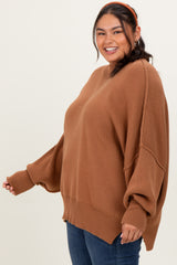 Camel Mock Neck Exposed Seam Sweater