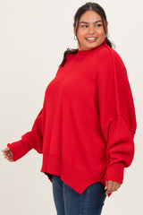Red Mock Neck Exposed Seam Sweater
