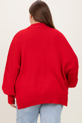 Red Mock Neck Exposed Seam Maternity Sweater