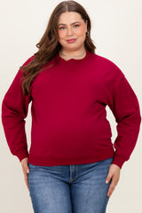 Burgundy Basic Fleece Crewneck Maternity Sweatshirt