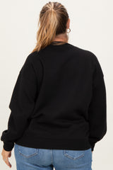 Black Basic Fleece Crewneck Maternity Sweatshirt