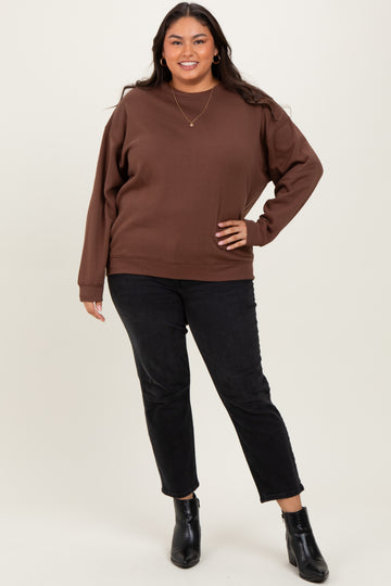 Brown Basic Fleece Crewneck Sweatshirt