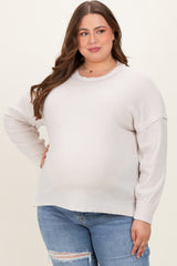 Cream Brushed Ribbed Knit Maternity Plus Pullover