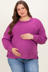 Plum Brushed Ribbed Knit Maternity Plus Pullover