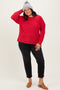 Red Brushed Ribbed Knit Plus Pullover
