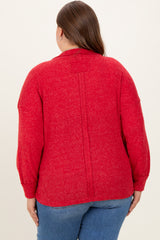 Red Brushed Ribbed Knit Maternity Plus Pullover