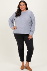 Heather Grey Brushed Ribbed Knit Plus Pullover