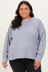 Heather Grey Brushed Ribbed Knit Maternity Plus Pullover