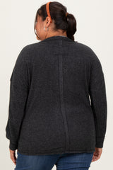 Charcoal  Brushed Ribbed Knit Plus Pullover