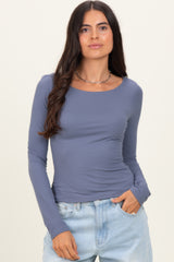 Blue Scoop Neck Long Sleeve Top