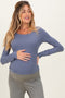 Blue Scoop Neck Long Sleeve Maternity Top
