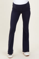 Navy Wide Fold-Over Flared Maternity Pants