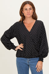 Black Polka Dot Long Sleeve Smocked Maternity Top