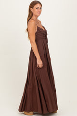 Burgundy Gathered Tie Front Maxi Dress