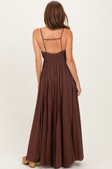 Burgundy Gathered Tie Front Maxi Dress