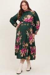 Forest Green Floral Long Sleeve Maternity Plus Midi Dress