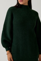Hunter Green Mock Neck Cozy Sweater Dress