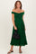 Forest Green Shimmer Off Shoulder Pleated Midi Dress