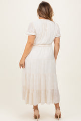 Cream Split Neckline Tiered Maternity Plus Midi Dress