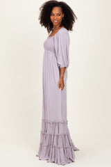 Lavender Solid 3/4 Sleeve Smocked Top Tiered Maxi Dress
