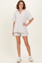 Cream/Beige Stripe Short Sleeve Short Set