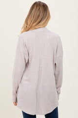 Beige Solid Ribbed Long Sleeve Open Front Pocket Maternity Cardigan