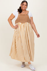 Camel Striped Colorblock Denim Contrast Plus Maxi Dress