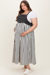 Charcoal Striped Colorblock Denim Contrast Maternity Plus Maxi Dress