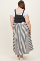 Charcoal Striped Colorblock Denim Contrast Maternity Plus Maxi Dress