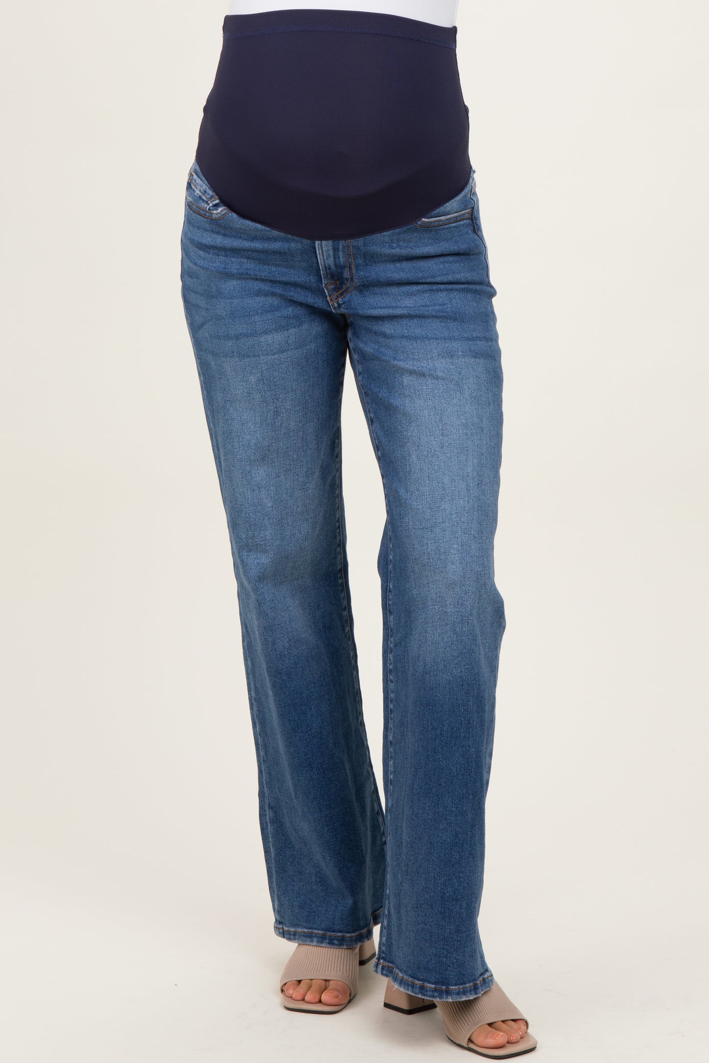 Blue Medium Wash Wide Leg Maternity Jeans