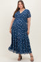 Navy Printed Button Down Tiered Maternity Plus Maxi Dress