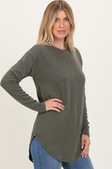Olive Solid Ribbed Long Sleeve Tunic Top