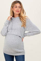 Heather Grey Double Layer Long Sleeve Maternity Nursing Hoodie