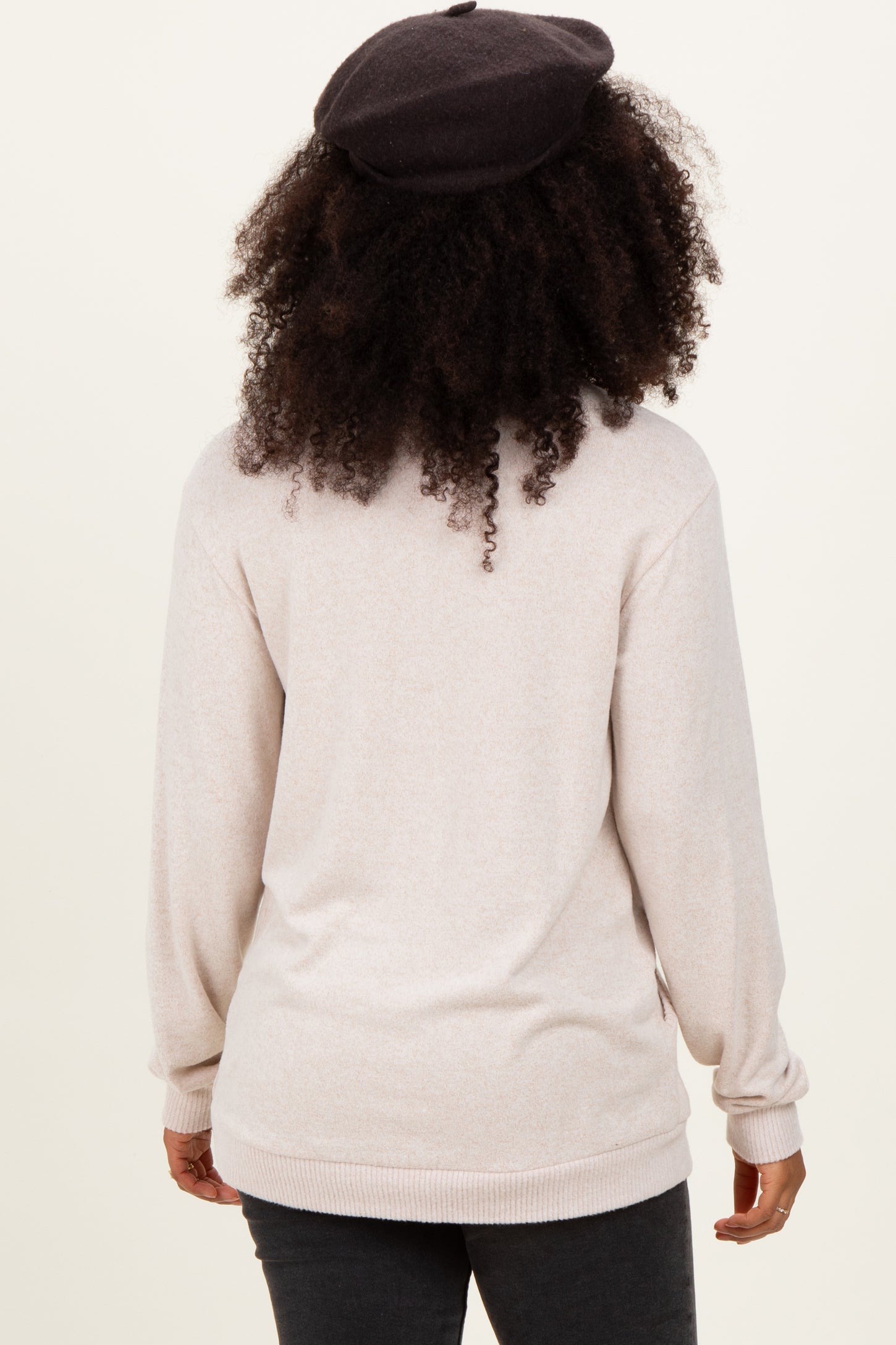 Beige V-Neck Double Layer Nursing Pullover Top