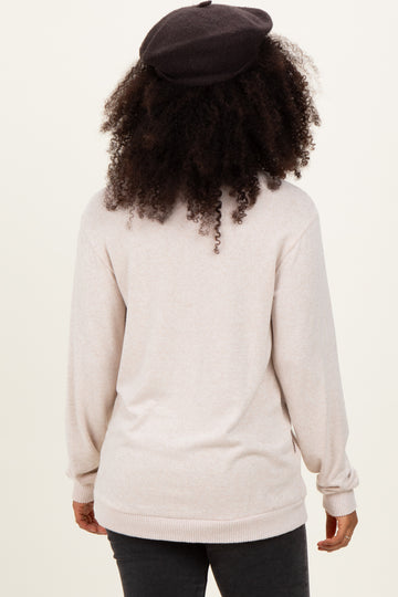 Beige V-Neck Double Layer Nursing Pullover Top