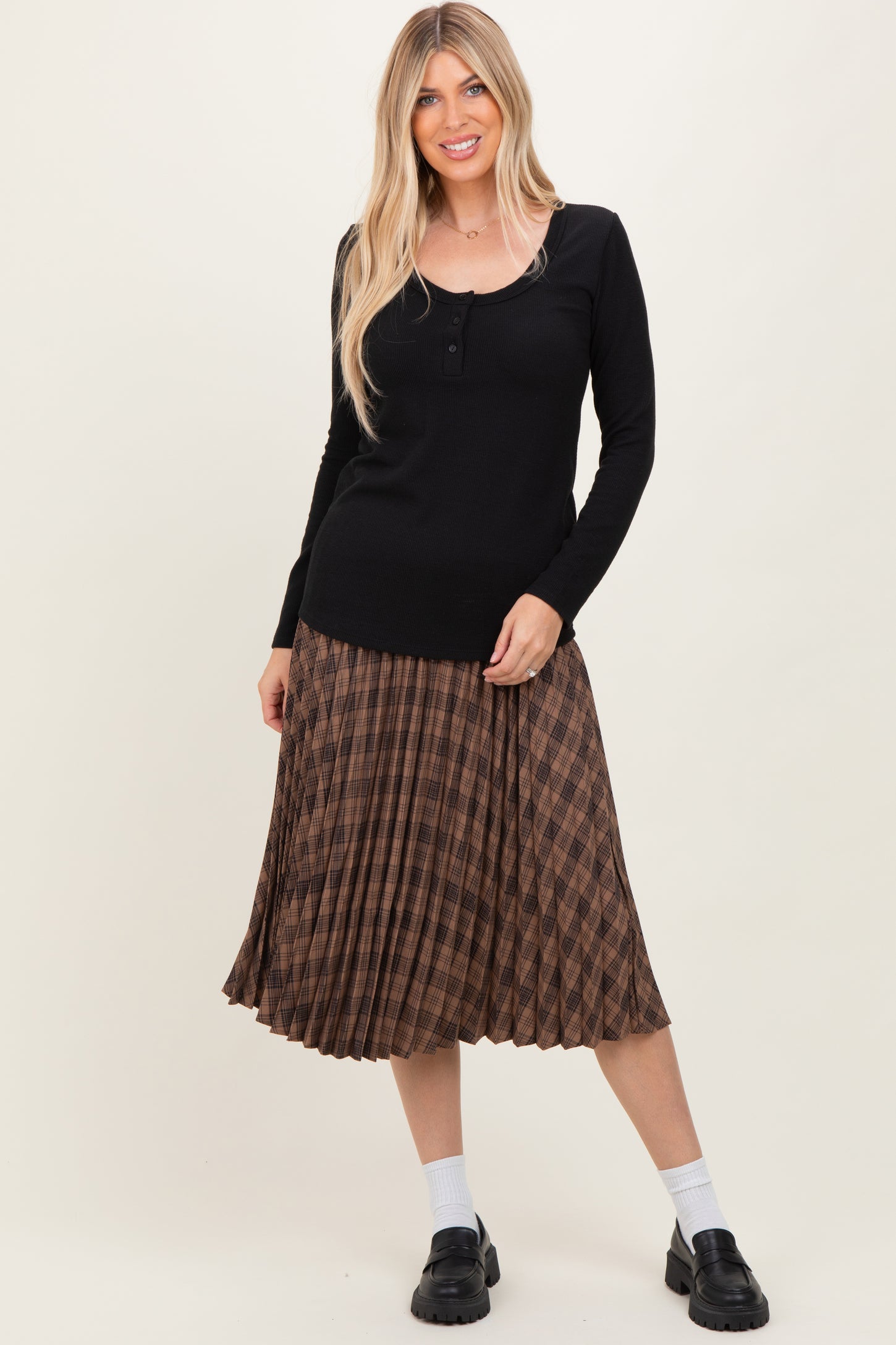 Black Ribbed Long Sleeve Henley Top