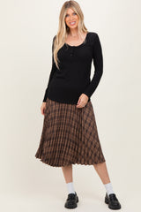 Black Ribbed Long Sleeve Henley Top