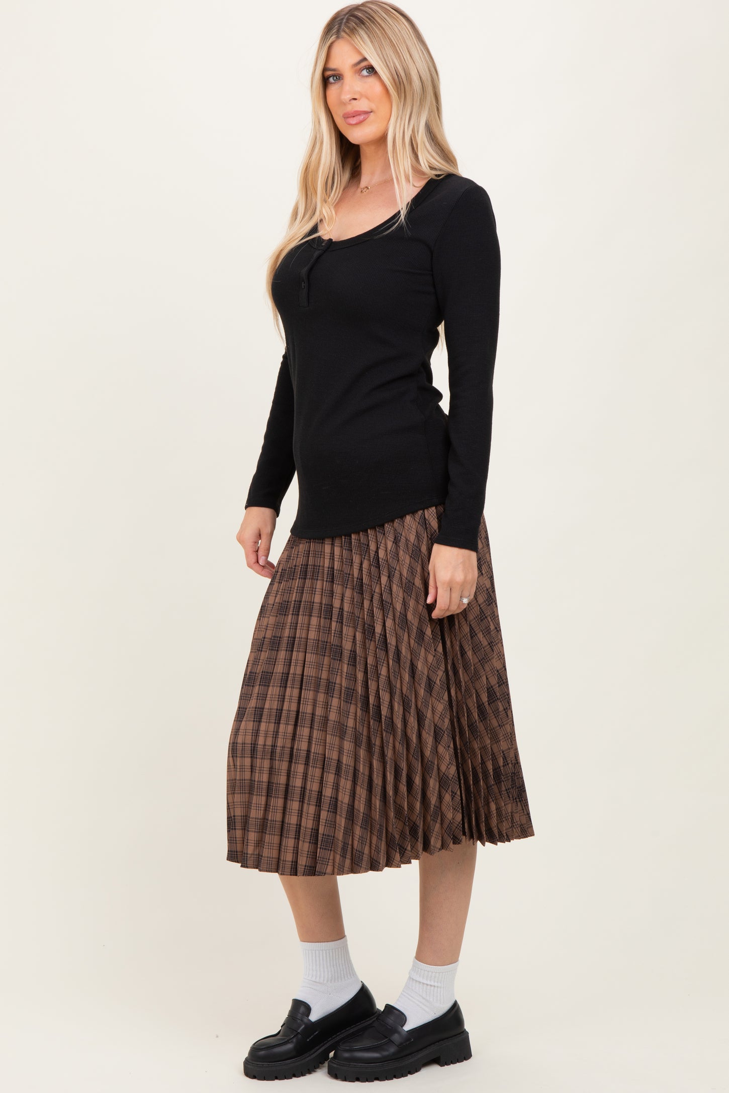 Black Ribbed Long Sleeve Henley Top