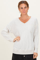 Heather Grey V-Neck Long Sleeve Pullover Top