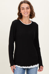 Black/White Ribbed Long Sleeve Maternity Twofer Top