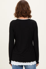 Black/White Ribbed Long Sleeve Twofer Top
