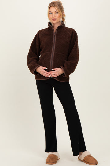 Brown Fleece Full Zip Maternity Jacket