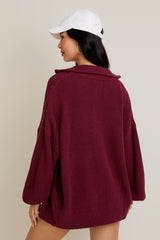 Burgundy Oversized Zip Up Cardigan