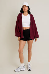Burgundy Oversized Zip Up Cardigan