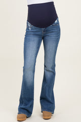 Blue Lightly Distressed Maternity Flare Jeans